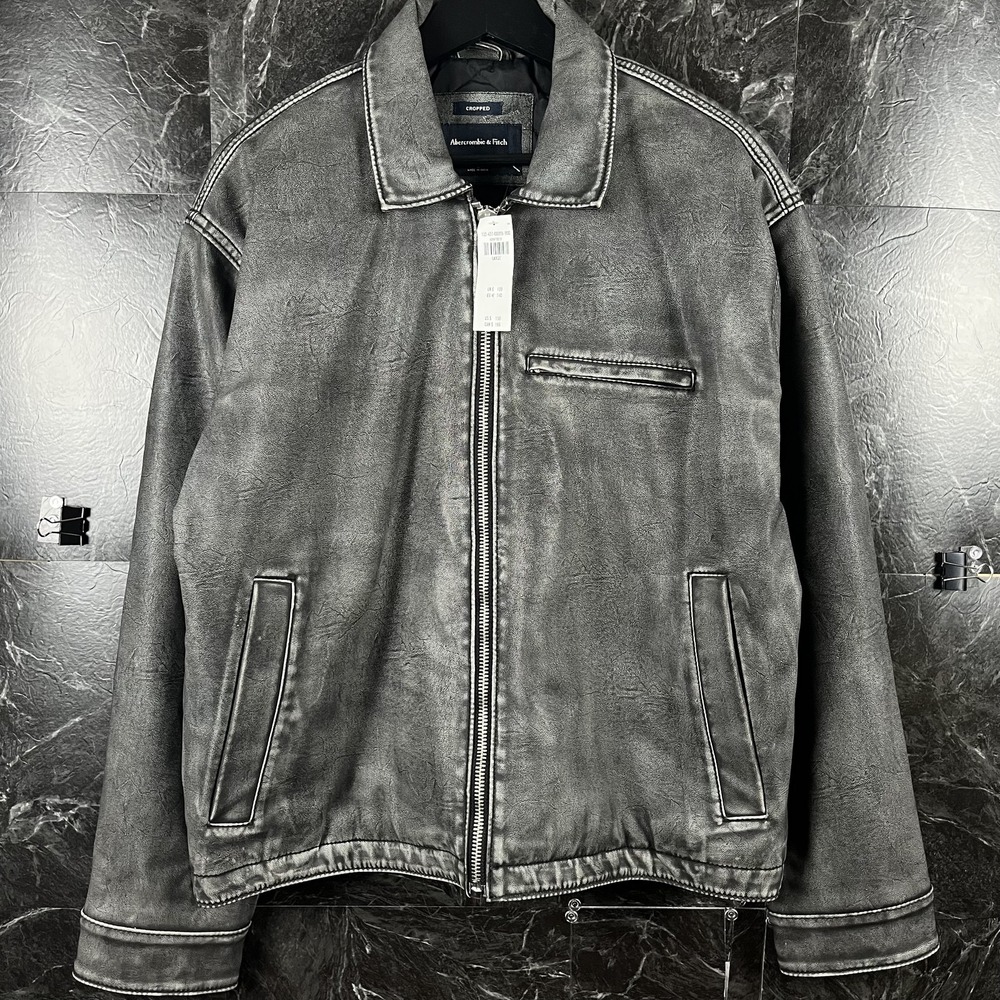 Abercrombie&Fitch Men's Black Cropped Leather Bomber Jacket Large -New
